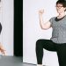 Two women working out together, demonstrating fitness exercises on a white background.